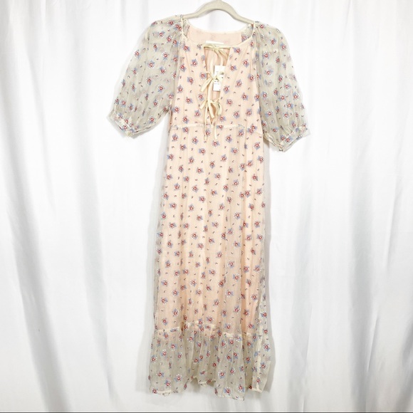 Capulet x Anthropologie Sheer Rosewood Embroidered Prairie Dress Cottagecore - Picture 2 of 14